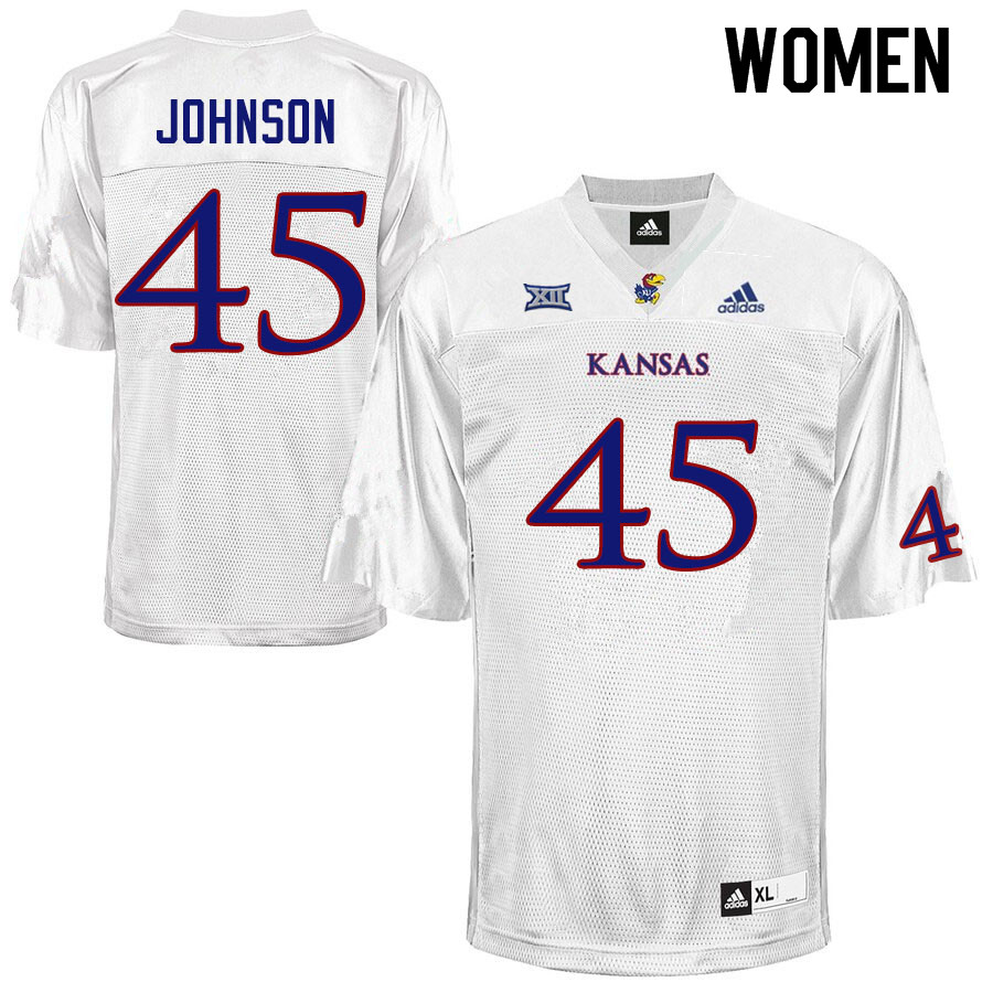 Women #45 Issaiah Johnson Kansas Jayhawks College Football Jerseys Sale-White - Click Image to Close